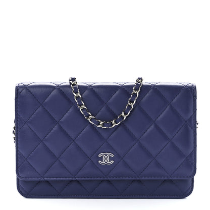 Chanel Lambskin Quilted Wallet On Chain WOC Blue 1 of 12