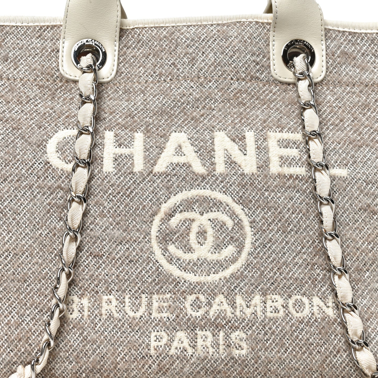 Mixed Fibers Calfskin Medium Deauville Tote Beige