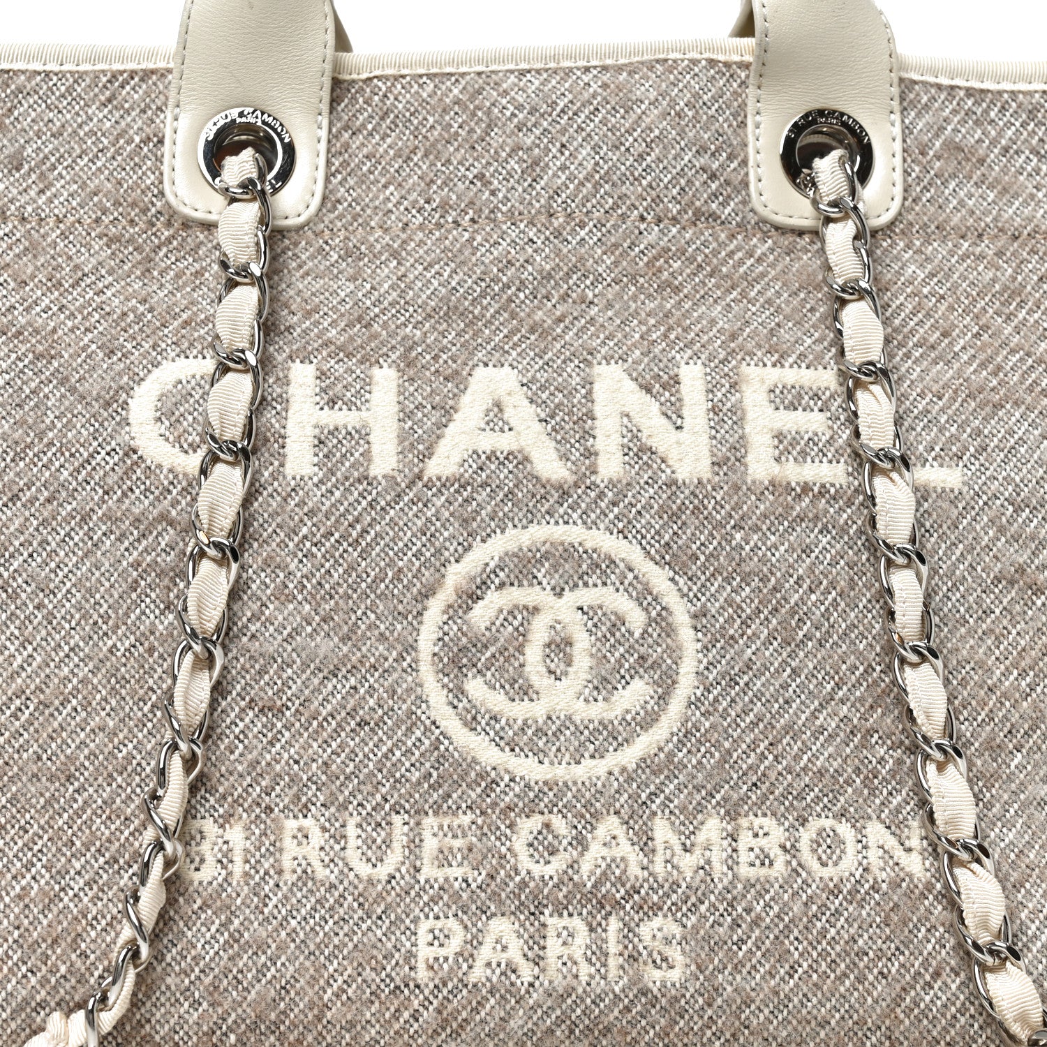 Chanel Mixed Fibers Calfskin Medium Deauville Tote Beige 8 of 10