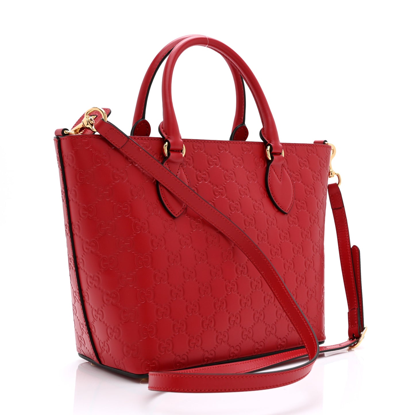 Guccissima Small Zippered Bucket Tote Hibiscus Red