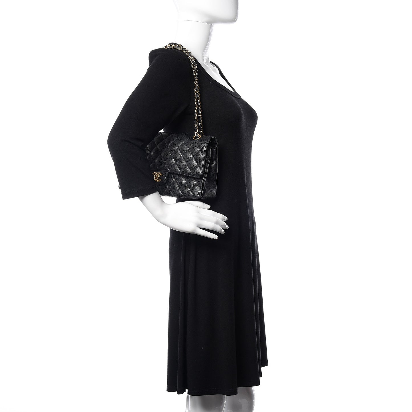 Caviar Quilted Medium Double Flap Black