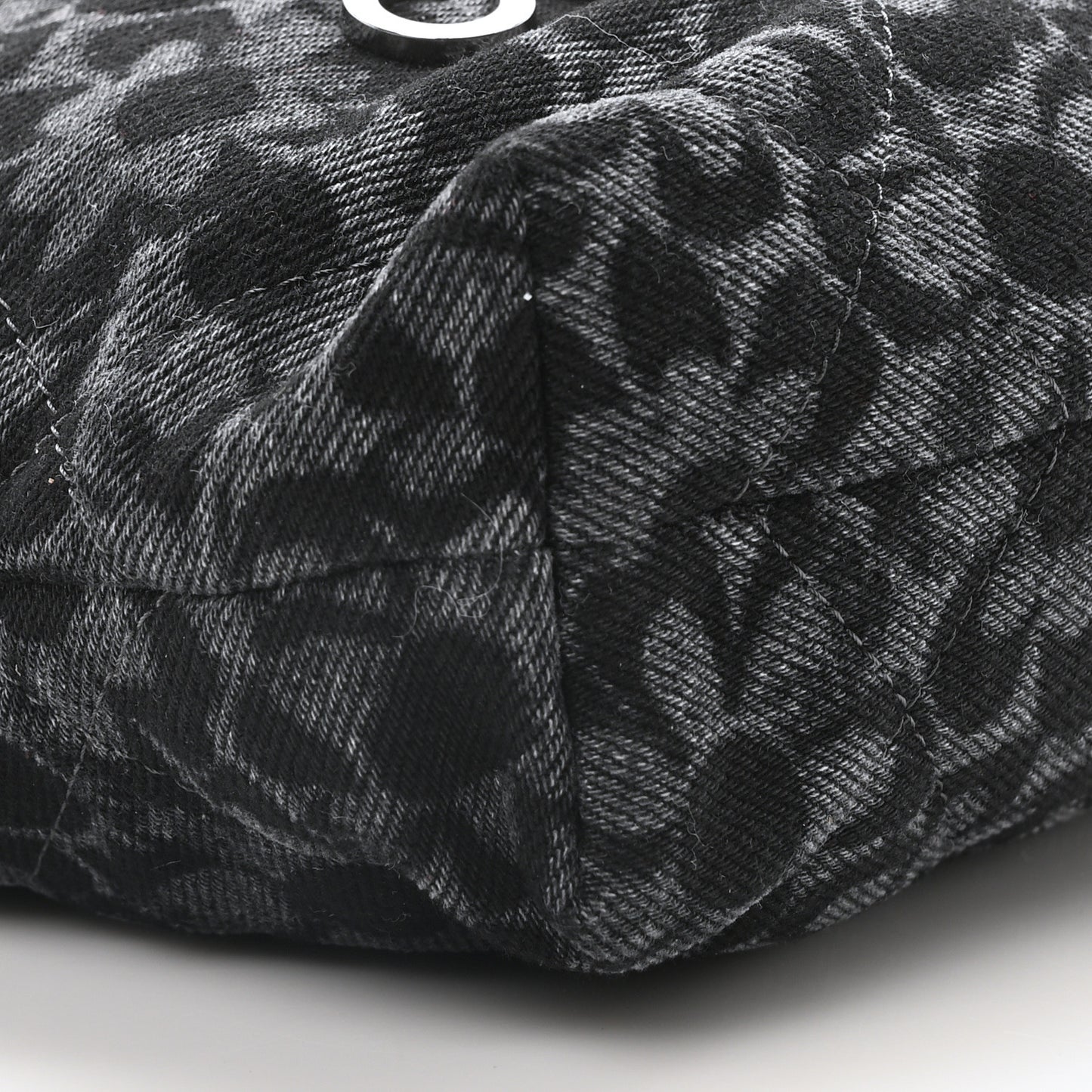 Denim Quilted Floral Print Mini Chanel 22 Black Grey