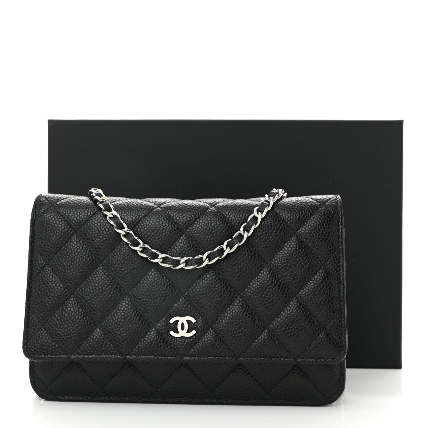 Caviar Quilted Wallet on Chain WOC Black