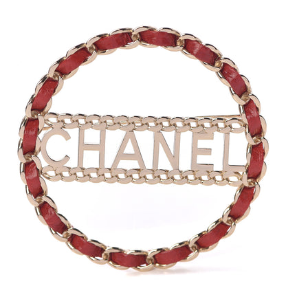 Chanel Lambskin Chain Logo Brooch Red Gold 1 of 5