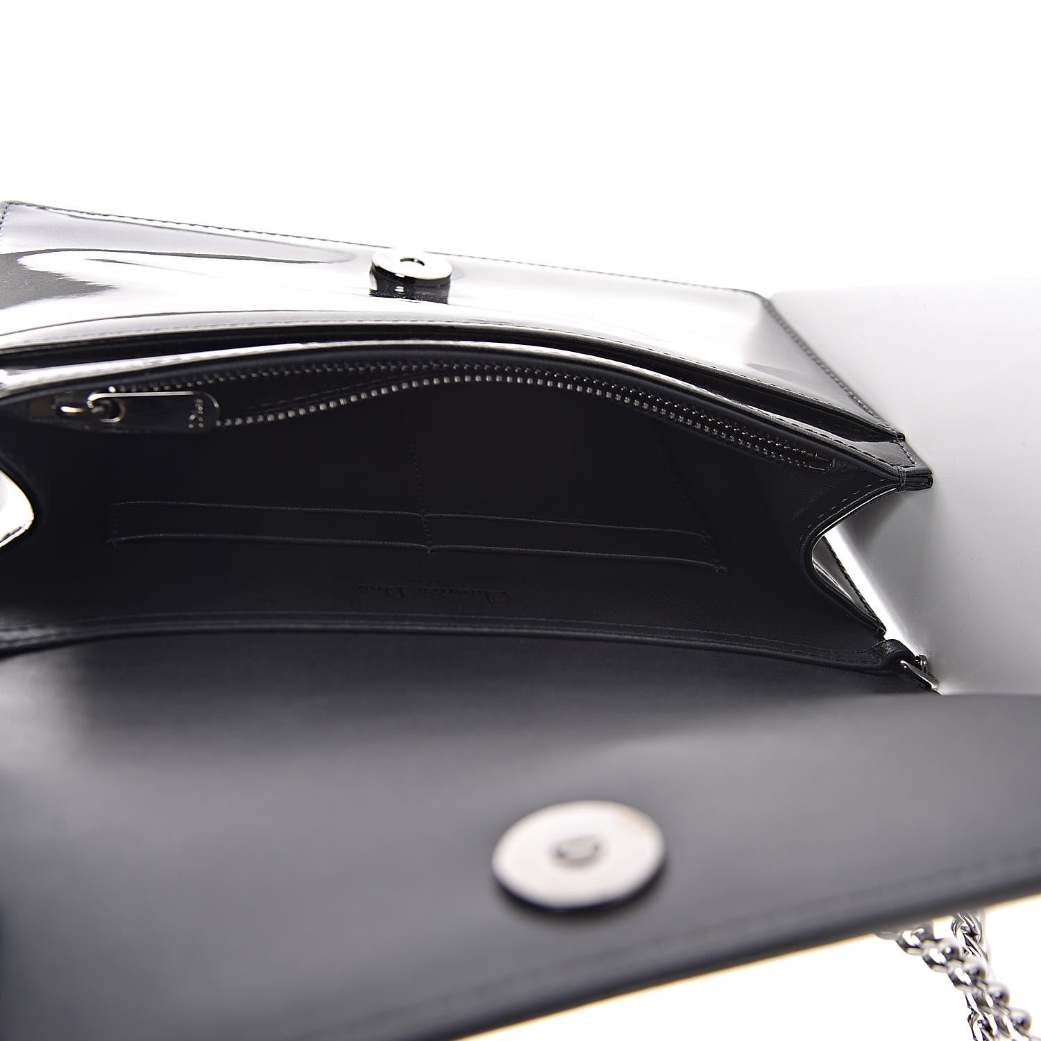 Christian Dior Metallic Patent Micro-Cannage Diorama Wallet on Chain Pouch Onyx Black 5 of 14