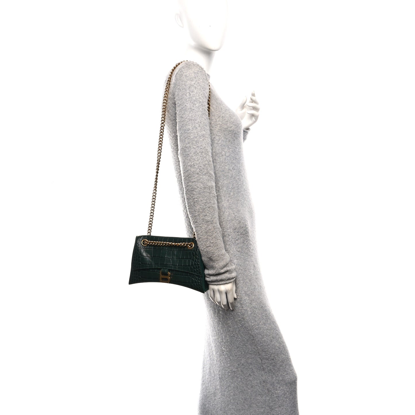 Extra Supple Calfskin Crocodile Embossed Small Crush Chain Bag Forest Green