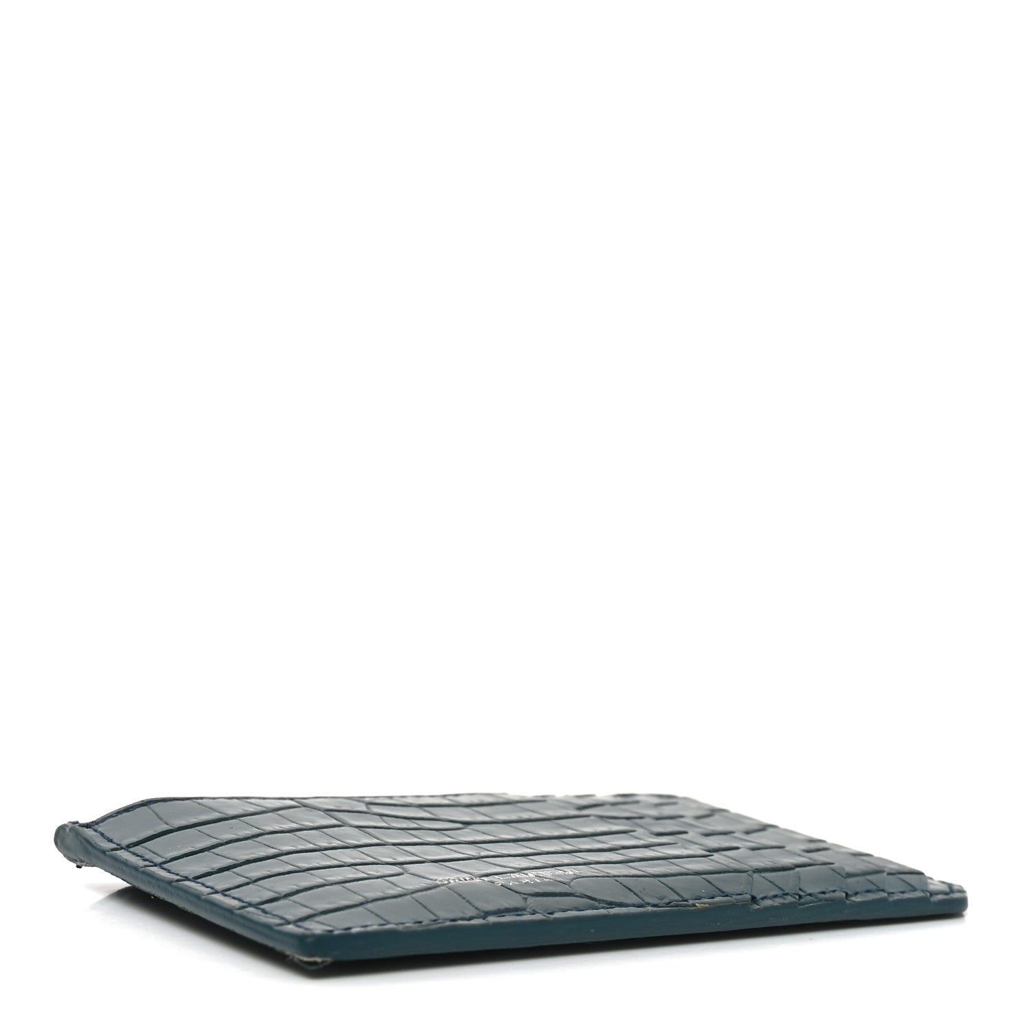 Saint Laurent Calfskin Crocodile Embossed 5 Fragments Zip Pouch Card Holder Dark Turquoise 4 of 7