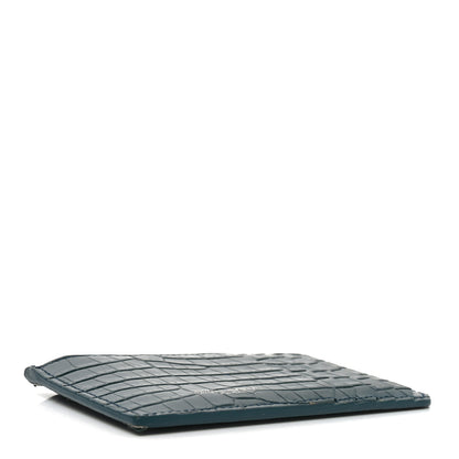 Saint Laurent Calfskin Crocodile Embossed 5 Fragments Zip Pouch Card Holder Dark Turquoise 4 of 7