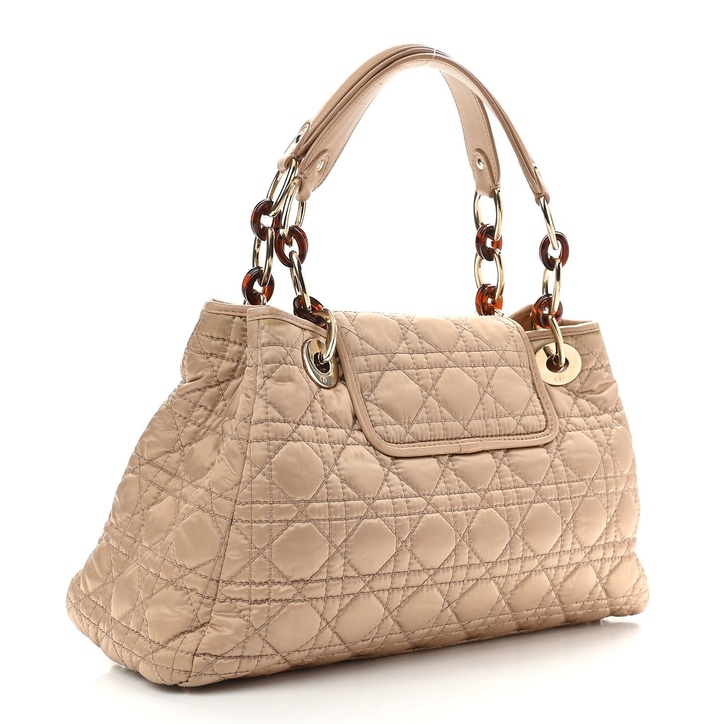 Satin Cannage Charming Lock Flap Shoulder Bag Beige
