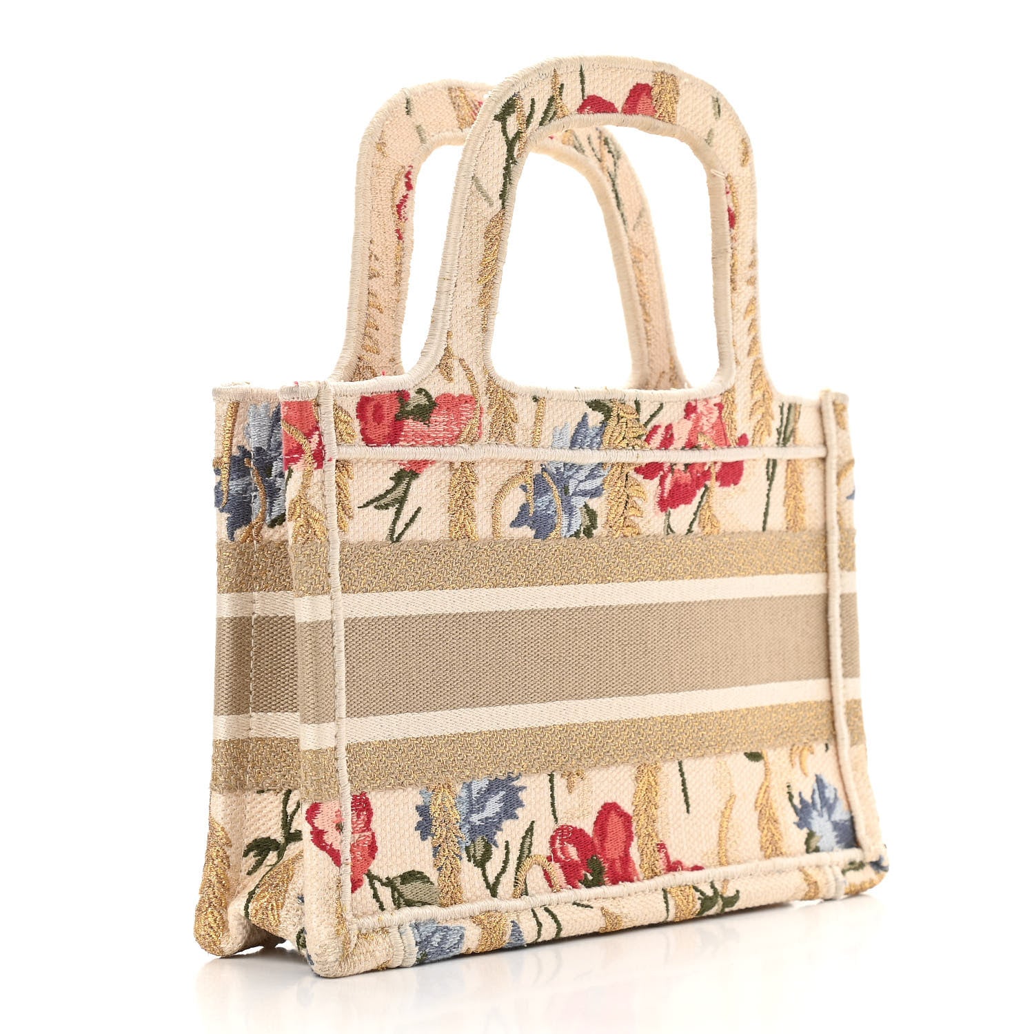 Christian Dior Canvas Embroidered Hibiscus Printed Mini Book Tote Beige Multicolor 3 of 14