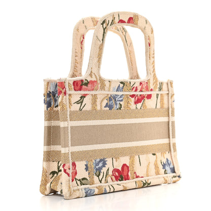 Christian Dior Canvas Embroidered Hibiscus Printed Mini Book Tote Beige Multicolor 3 of 14
