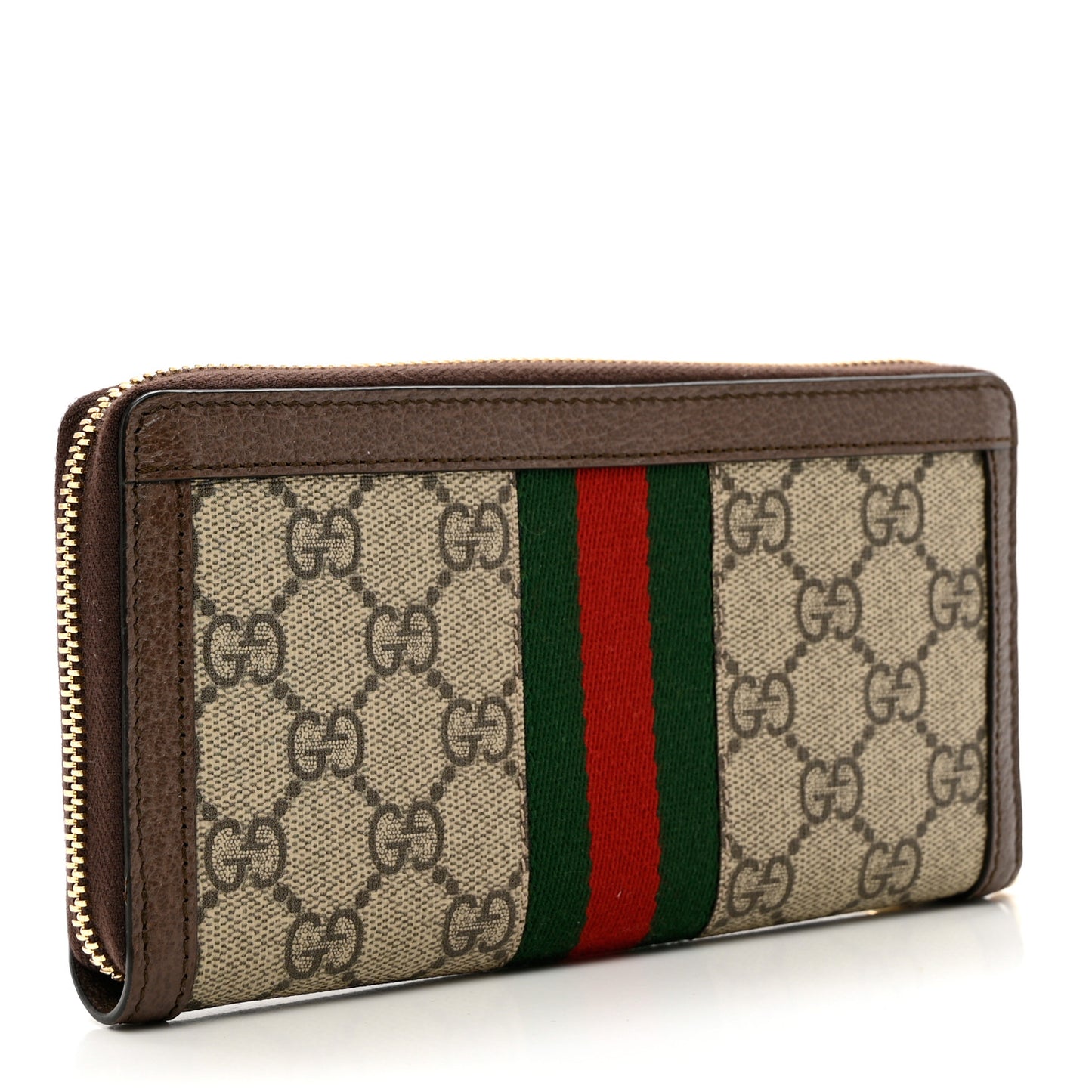 GG Supreme Monogram Web Ophidia Zip Around Wallet Brown