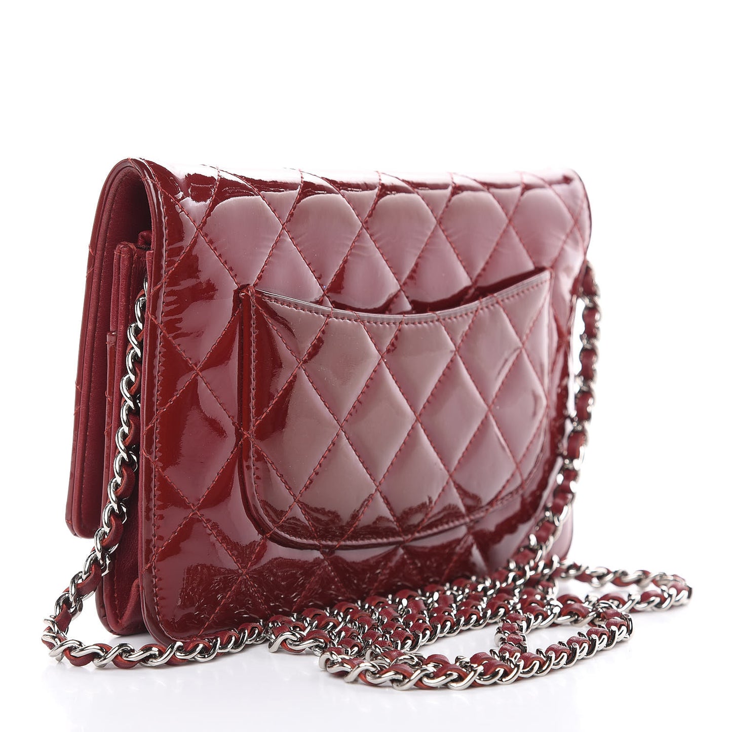 Patent Quilted Wallet On Chain WOC Red
