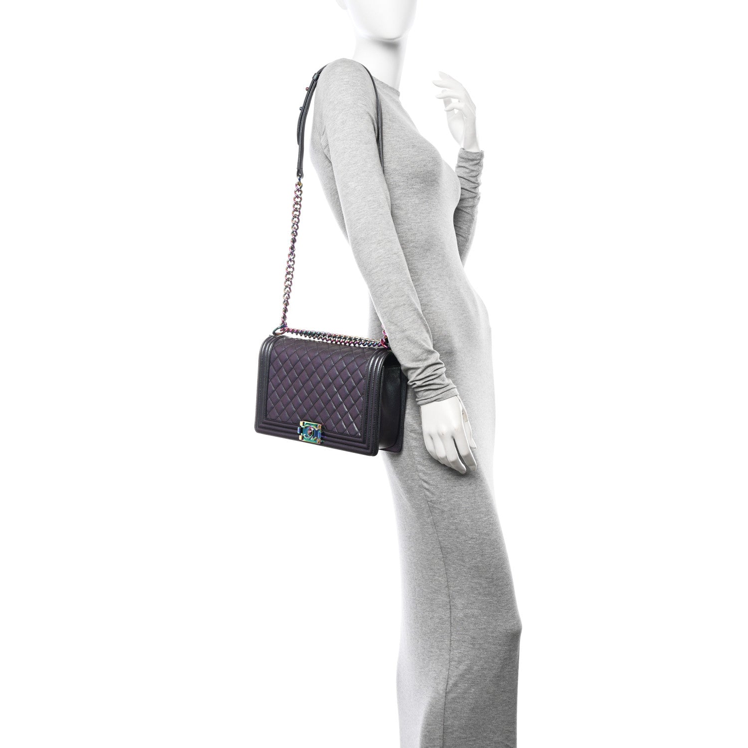 Chanel Iridescent Goatskin Quilted New Medium Boy Flap Purple 2 of 10