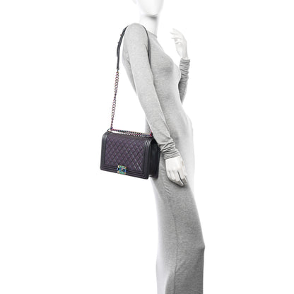 Chanel Iridescent Goatskin Quilted New Medium Boy Flap Purple 2 of 10
