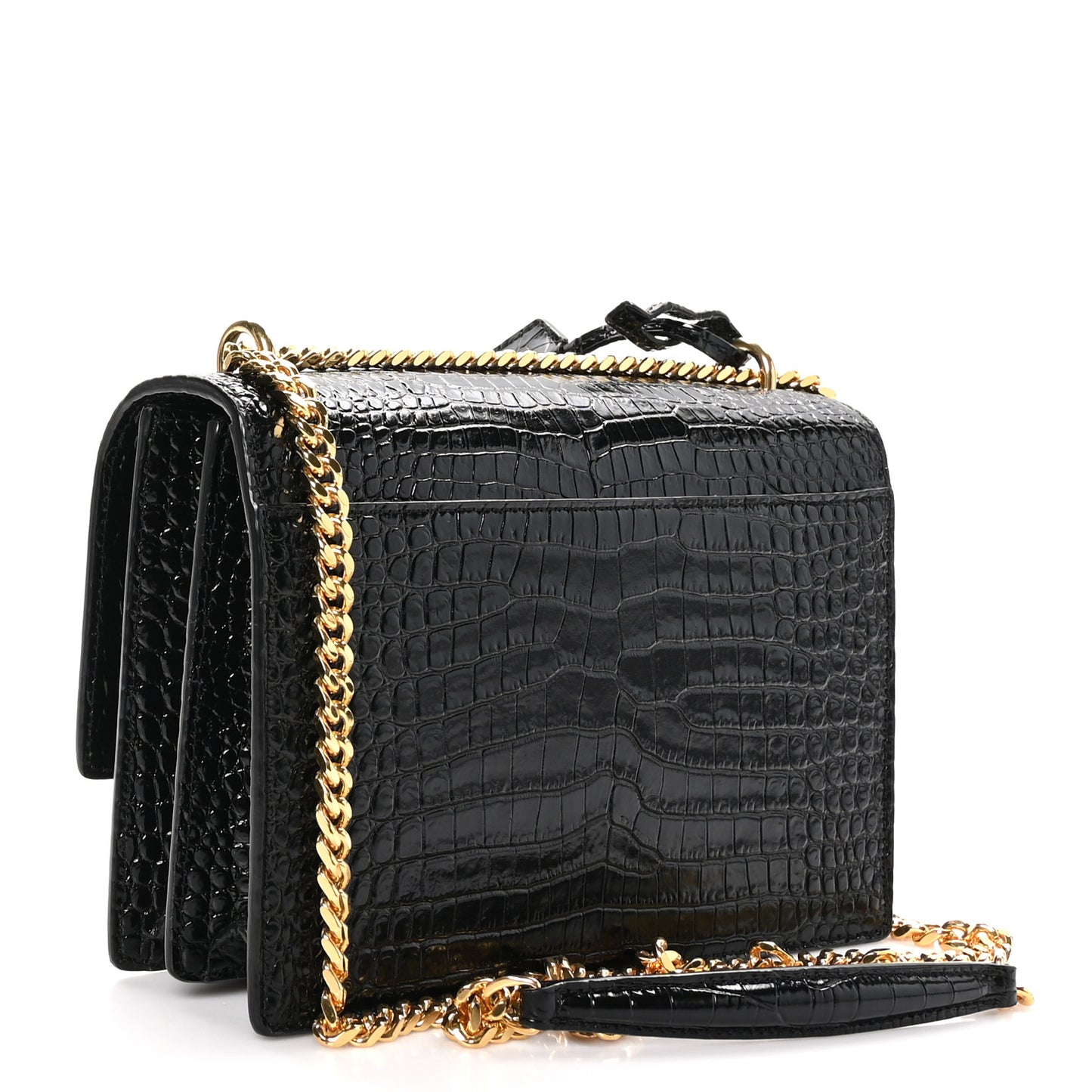 Calfskin Crocodile Embossed Medium Monogram Sunset Black