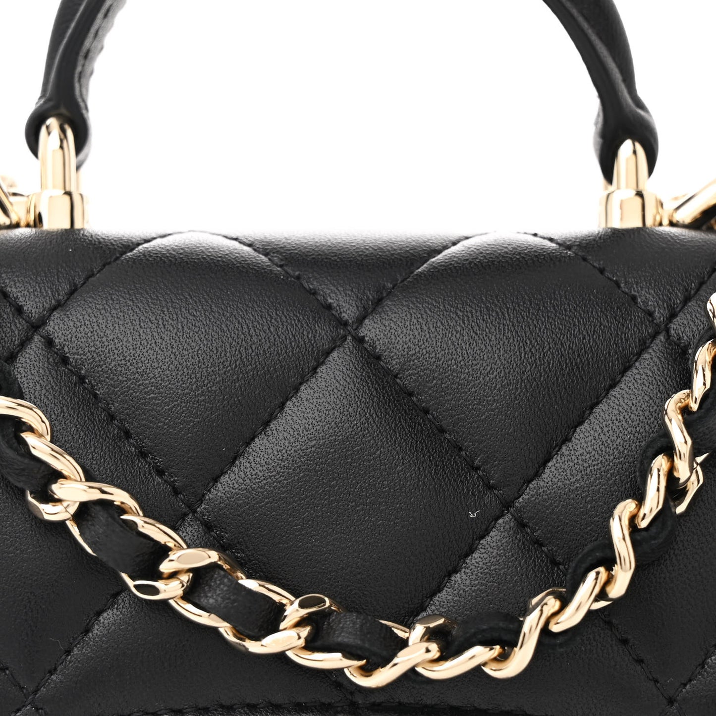Lambskin Quilted Top Handle Flap Clutch With Chain Black