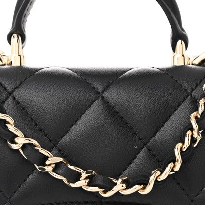 Chanel Lambskin Quilted Top Handle Flap Clutch With Chain Black 8 of 11