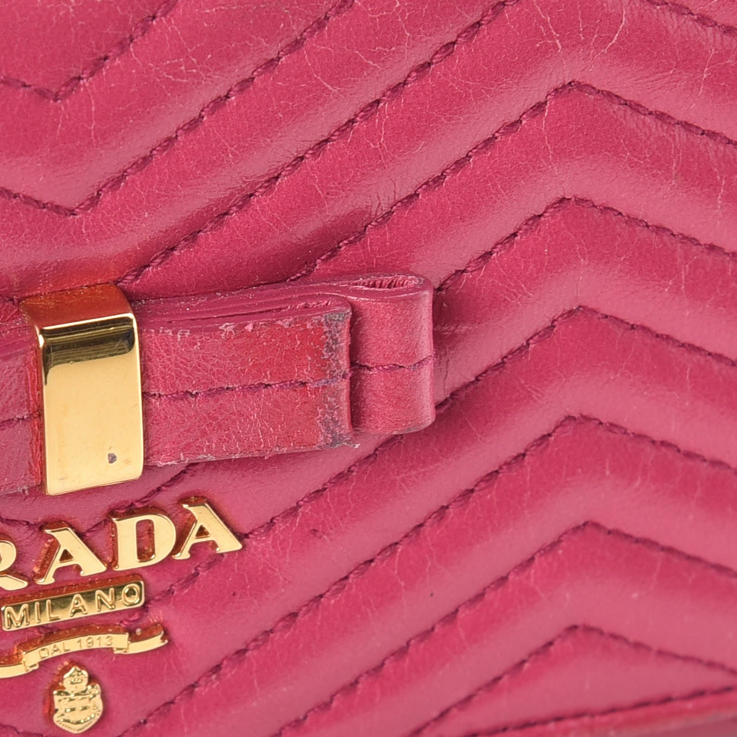 Prada Vitello Antic Soft Metal Chevron Wallet Pink 11 of 16