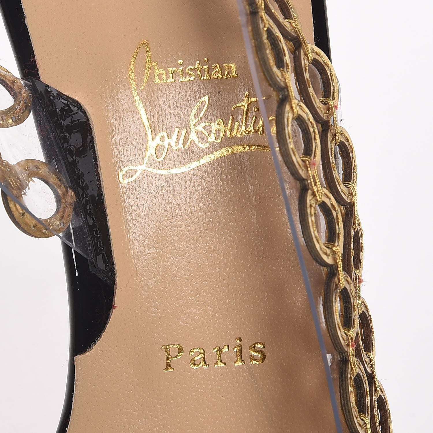 Christian Louboutin Patent PVC Malaika Half Dorsay 120 Pumps 38 Black Gold 7 of 8