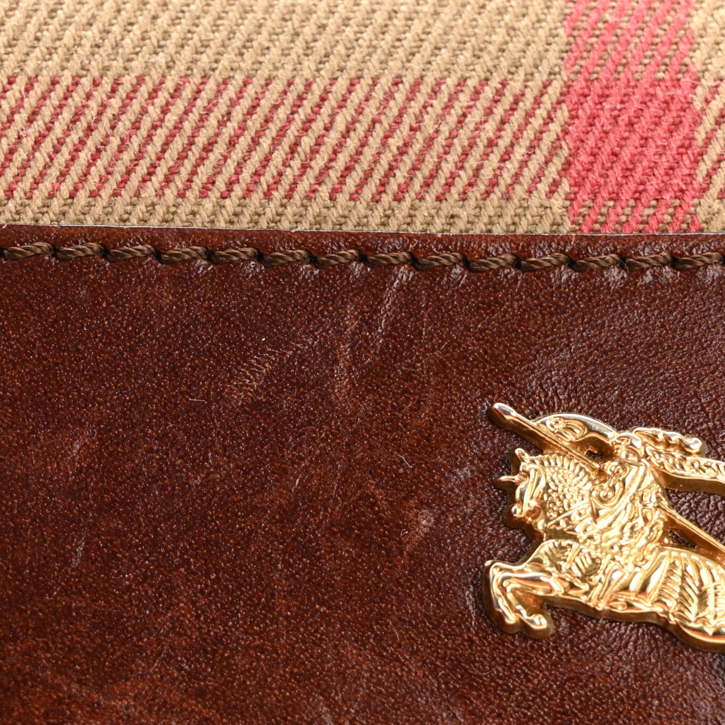 Calfskin House Check Studded Wallet Dark Tan