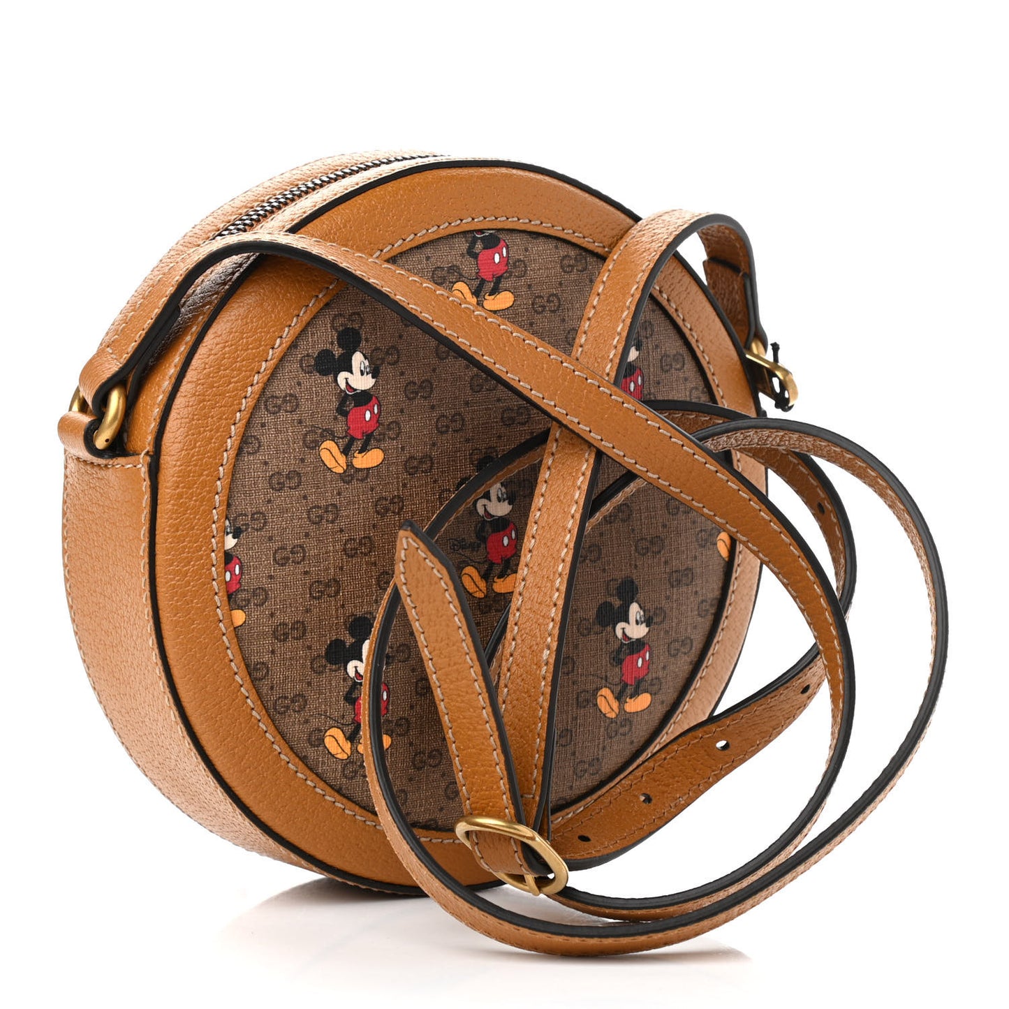 X DISNEY Mini Vintage GG Supreme Monogram Mickey Mouse Round Shoulder Bag Beige Vintage Sun Oil