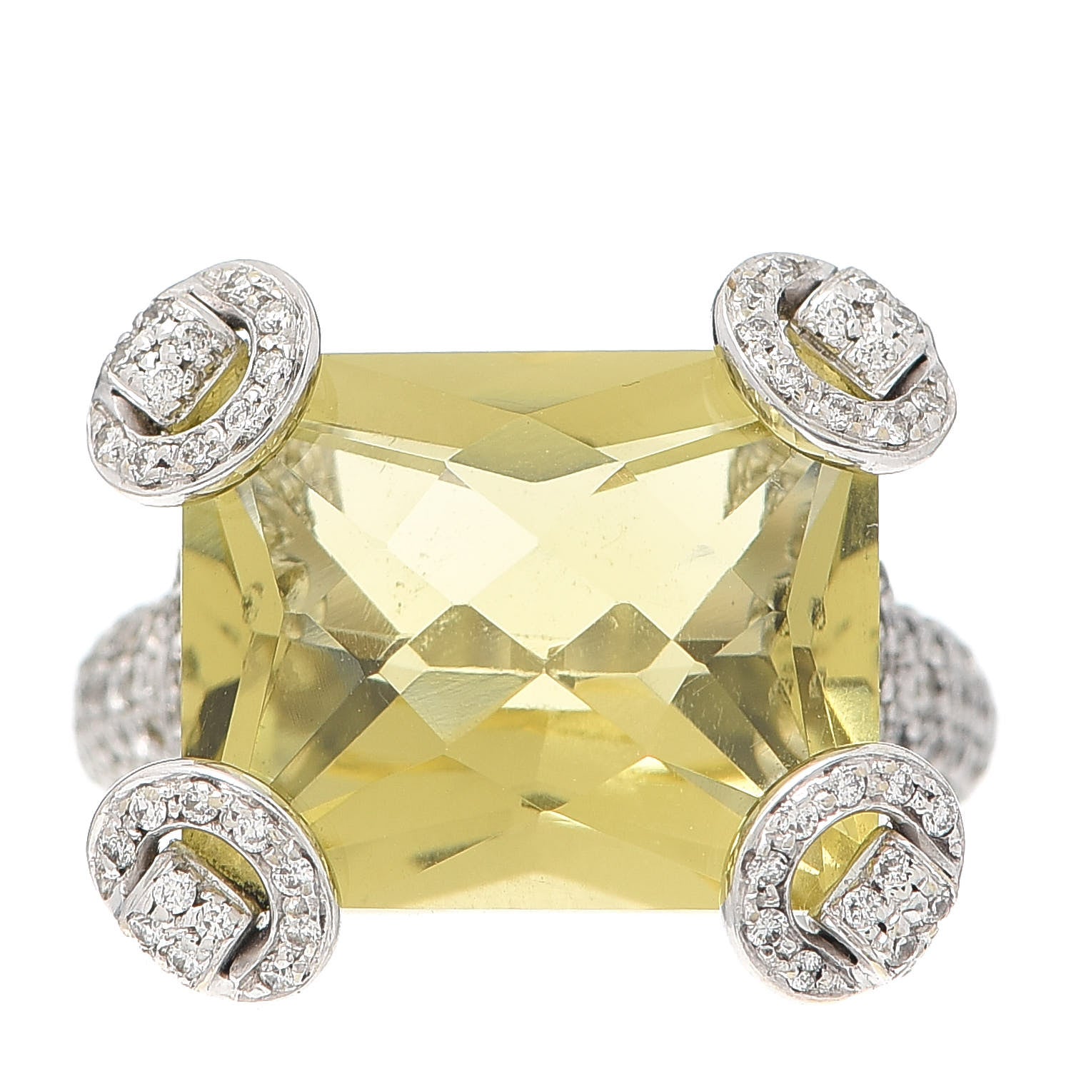 Gucci 18K White Gold Diamond Lemon Quartz Horsebit Ring 55 7.25 1 of 6
