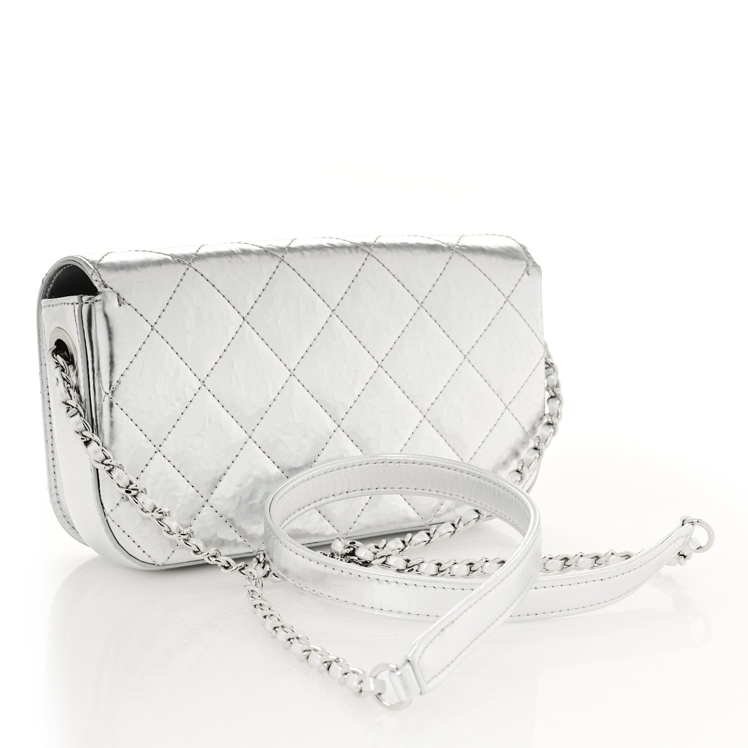 Chanel Hammered Metallic Calfskin Quilted Flap Silver 3 of 10