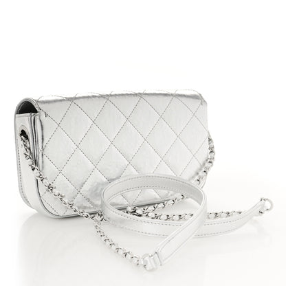 Chanel Hammered Metallic Calfskin Quilted Flap Silver 3 of 10