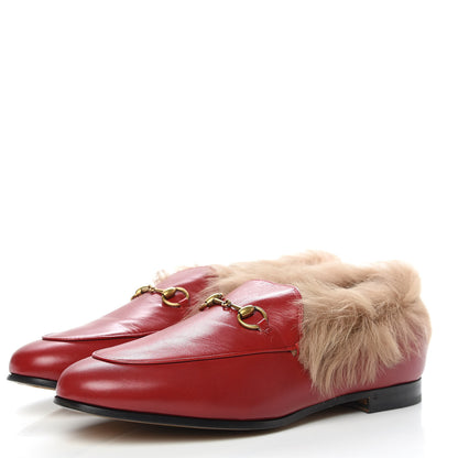 Gucci Malaga Kid Fur Womens Jordaan Loafers 41 Hibiscus Red Natural 3 of 7