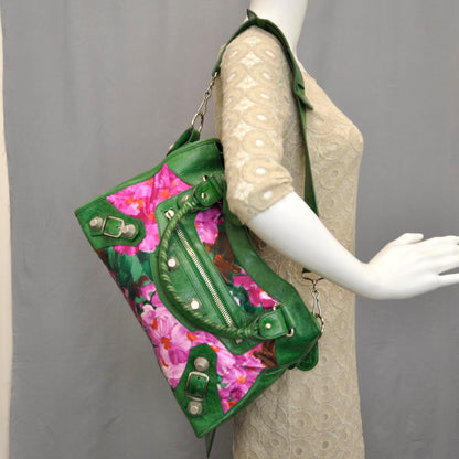Balenciaga Agneau Canvas Floral Giant 21 Silver Hardware City Green GSH 2 of 10