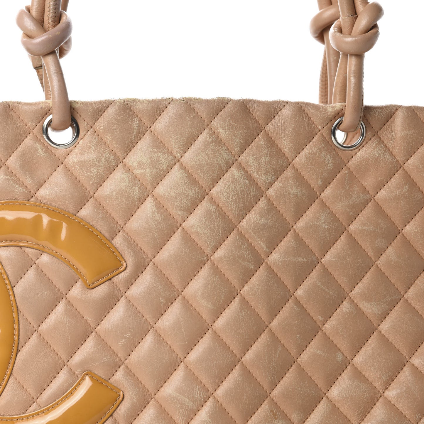 Calfskin Quilted Large Cambon Tote Beige