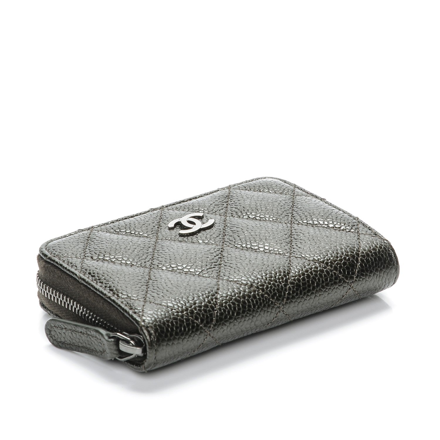 Chanel Metallic Caviar Quilted Zip Coin Purse Dark Charcoal 4 of 8