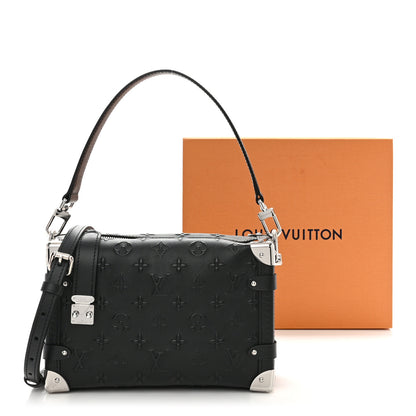 Louis Vuitton LOUIS VUITTON Calfskin Debossed Monogram Side Trunk Black 10 of 10