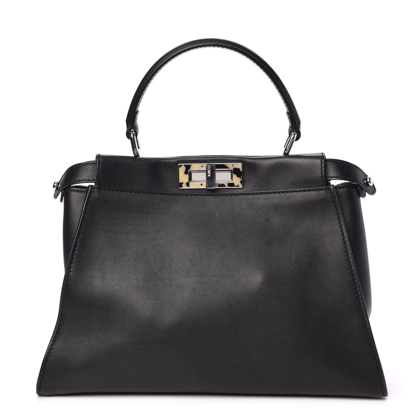 Vitello Dolce Shiny Nappa Plexglass Granite Medium Peekaboo Iconic Satchel Black