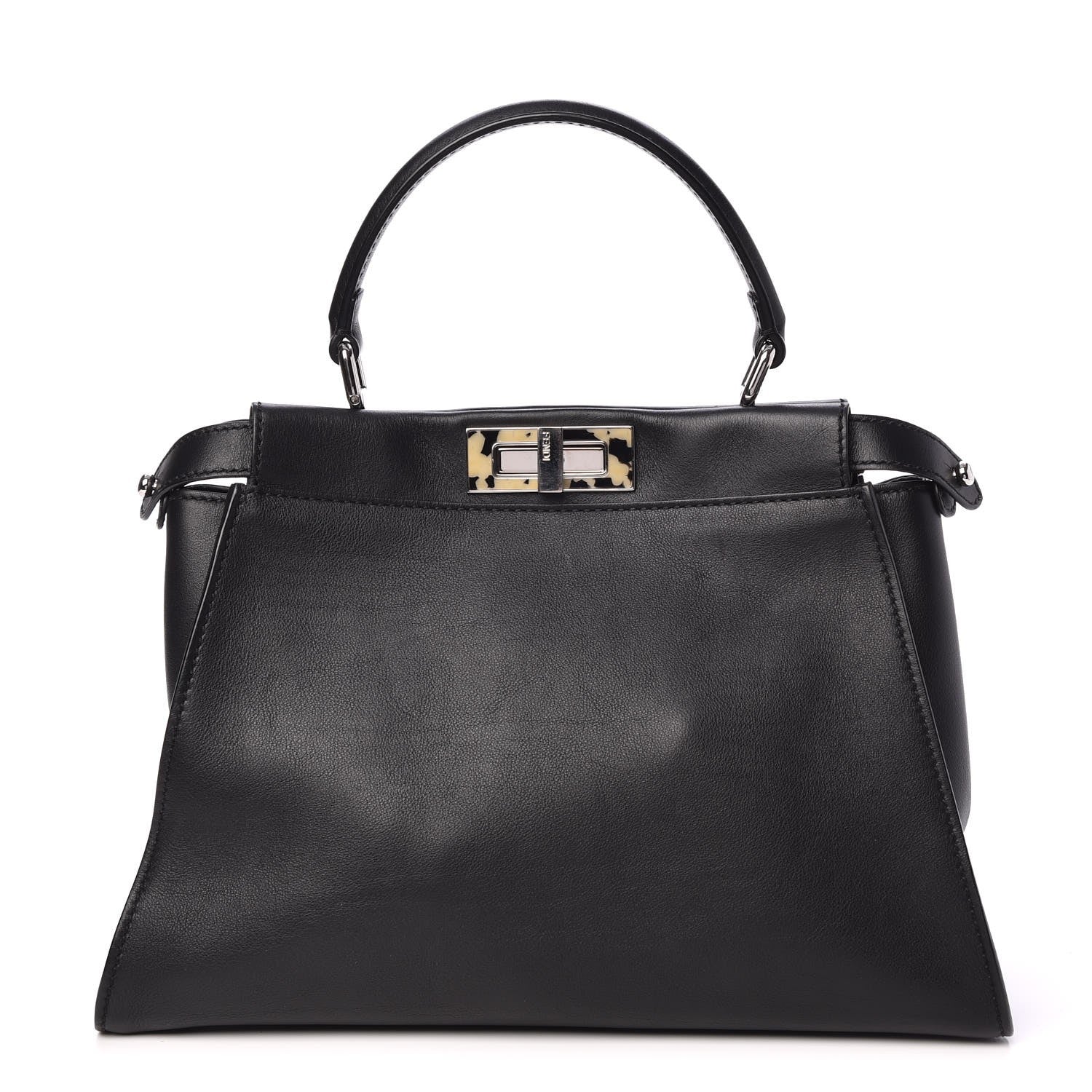 Fendi Vitello Dolce Shiny Nappa Plexglass Granite Medium Peekaboo Iconic Satchel Black 1 of 8