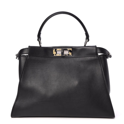 Fendi Vitello Dolce Shiny Nappa Plexglass Granite Medium Peekaboo Iconic Satchel Black 1 of 8