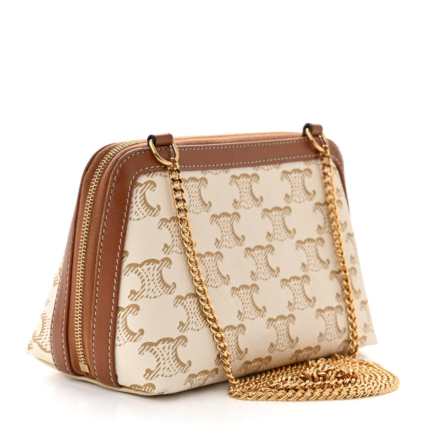 Lambskin Triomphe Canvas Clutch With Chain White Tan