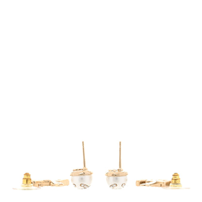 Chanel Crystal Pearl Cha-Nel Logo Earrings Gold 3 of 6