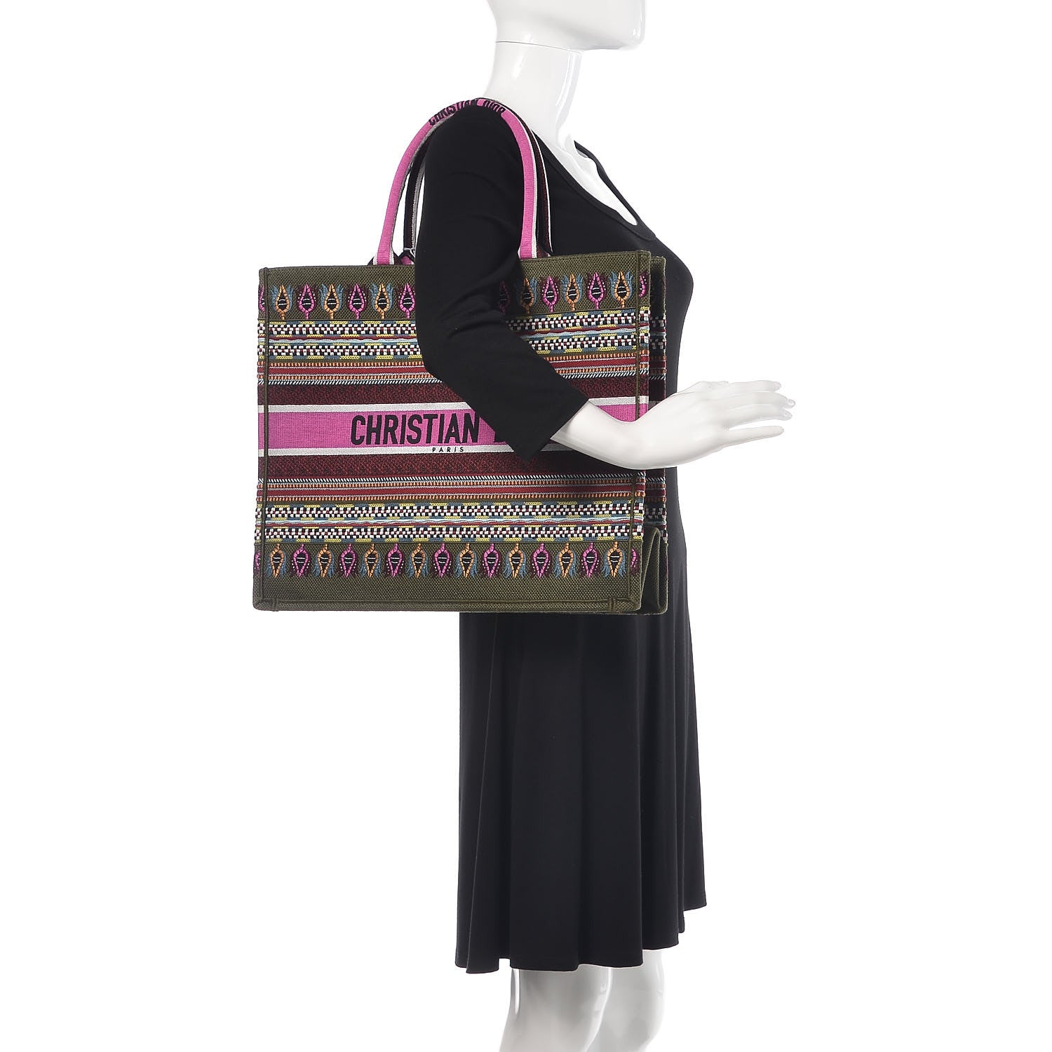 Christian Dior Canvas Embroidered Book Tote Olive Multicolor 2 of 11
