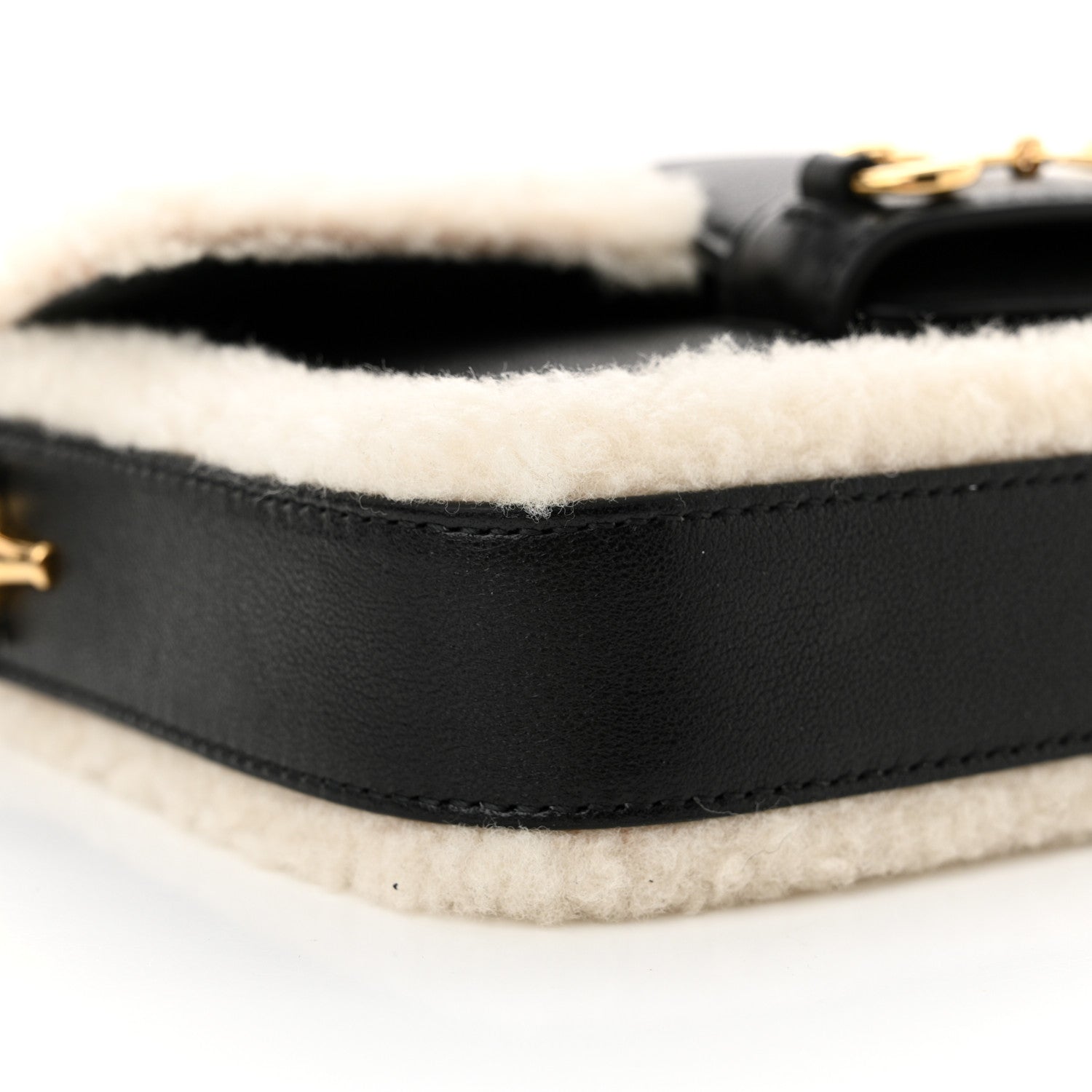 Gucci Sakai Be Green Calfskin Shearling Mini Horsebit 1955 Shoulder Bag Black 10 of 11