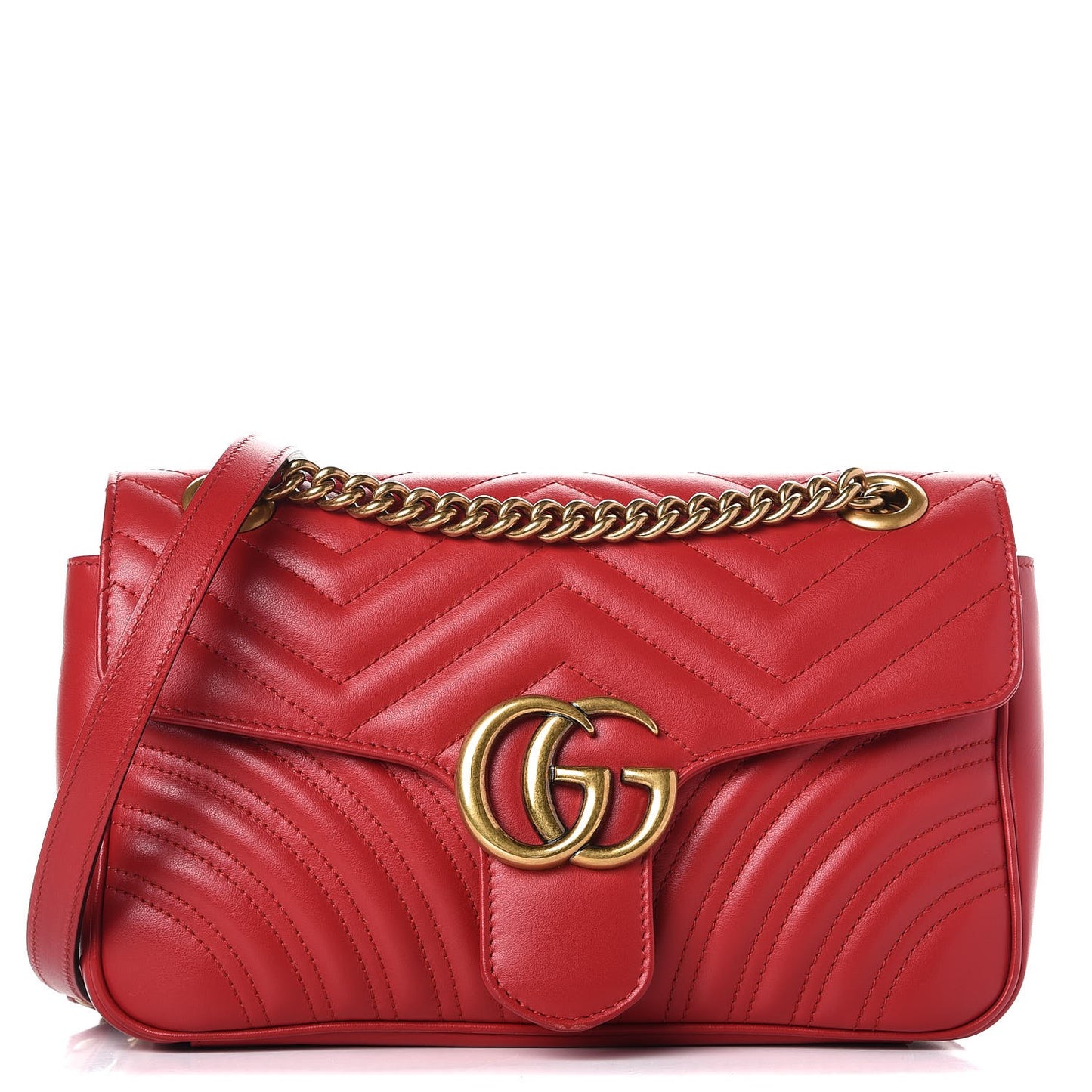 Calfskin Matelasse Small GG Marmont Shoulder Bag Hibiscus Red