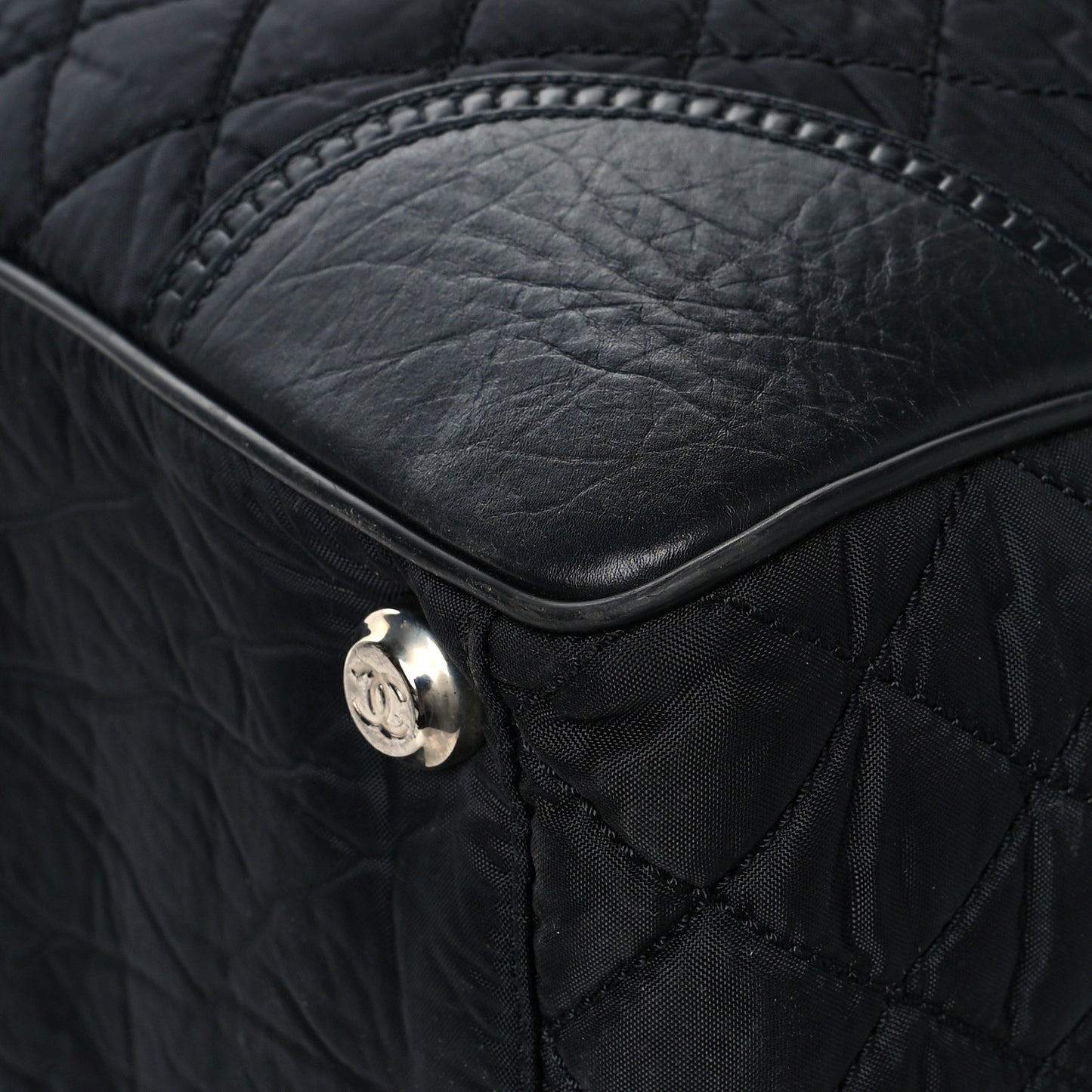 Nylon Quilted Calfskin Large CC Tote Bag Black