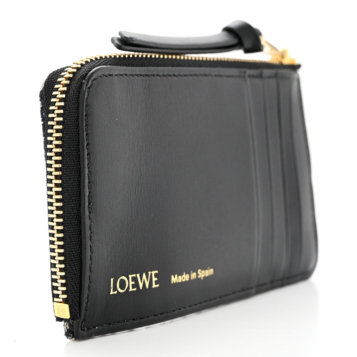 Canvas Jacquard Calfskin Anagram Coin Card Holder Navy Black