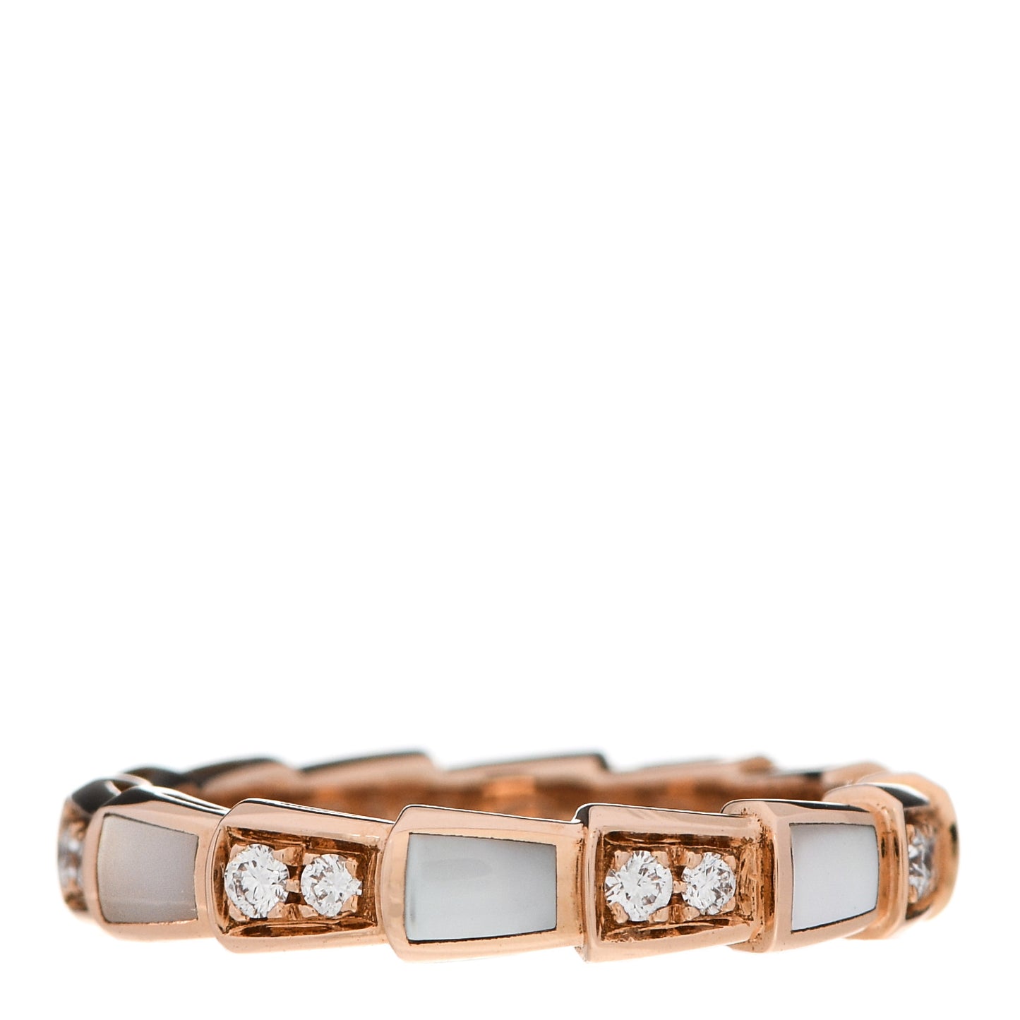 18K Rose Gold Diamond Mother of Pearl 4mm Serpenti Viper Band Ring 54 6.75