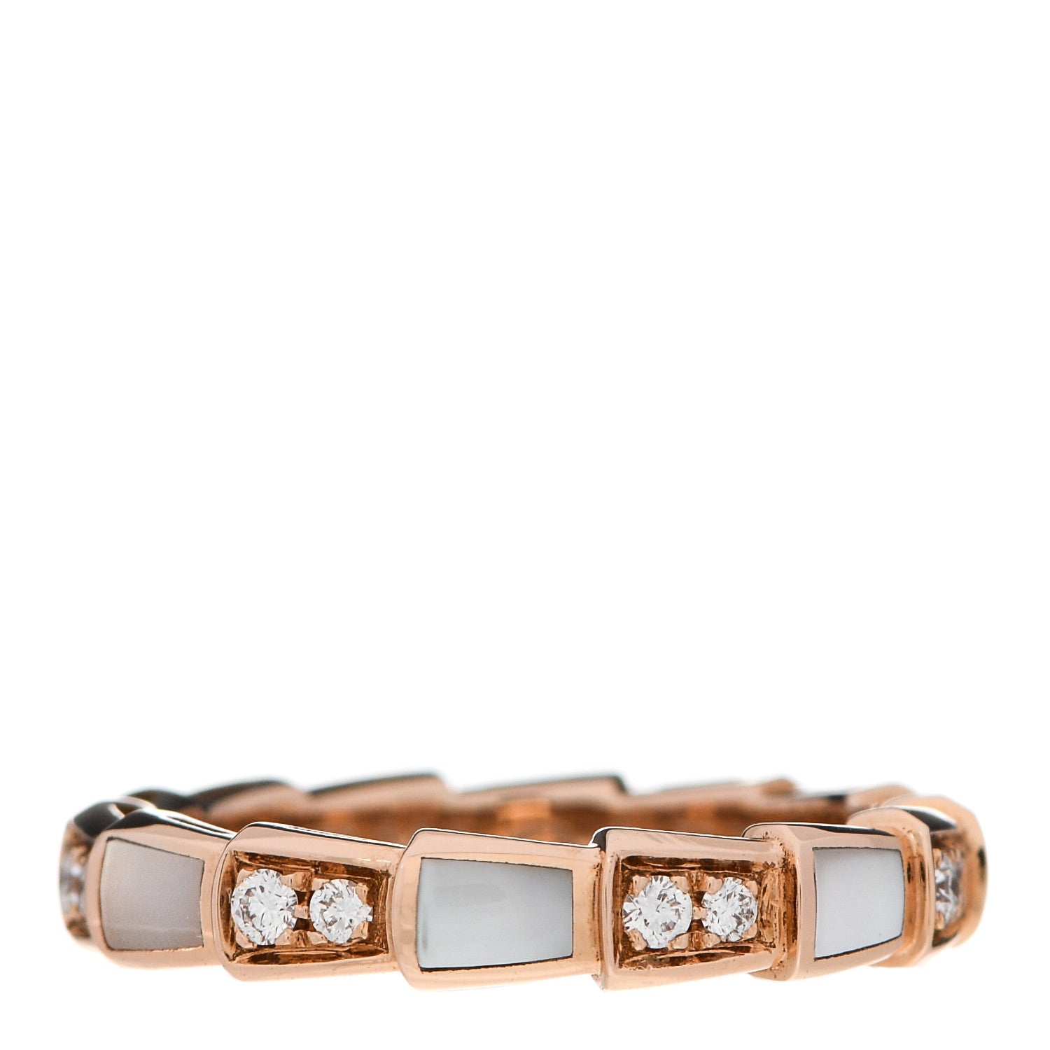 Bulgari 18K Rose Gold Diamond Mother of Pearl 4mm Serpenti Viper Band Ring 54 6.75 1 of 5