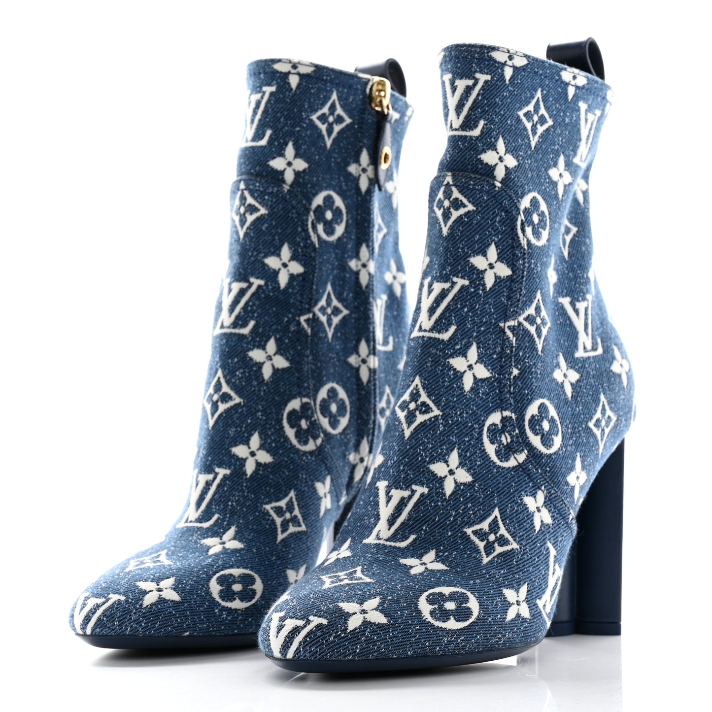 Denim Monogram Silhouette Ankle Boots 36.5 Navy Blue