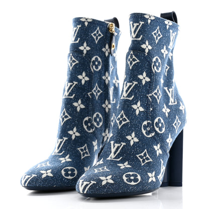 Louis Vuitton Denim Monogram Silhouette Ankle Boots 36.5 Navy Blue 3 of 8