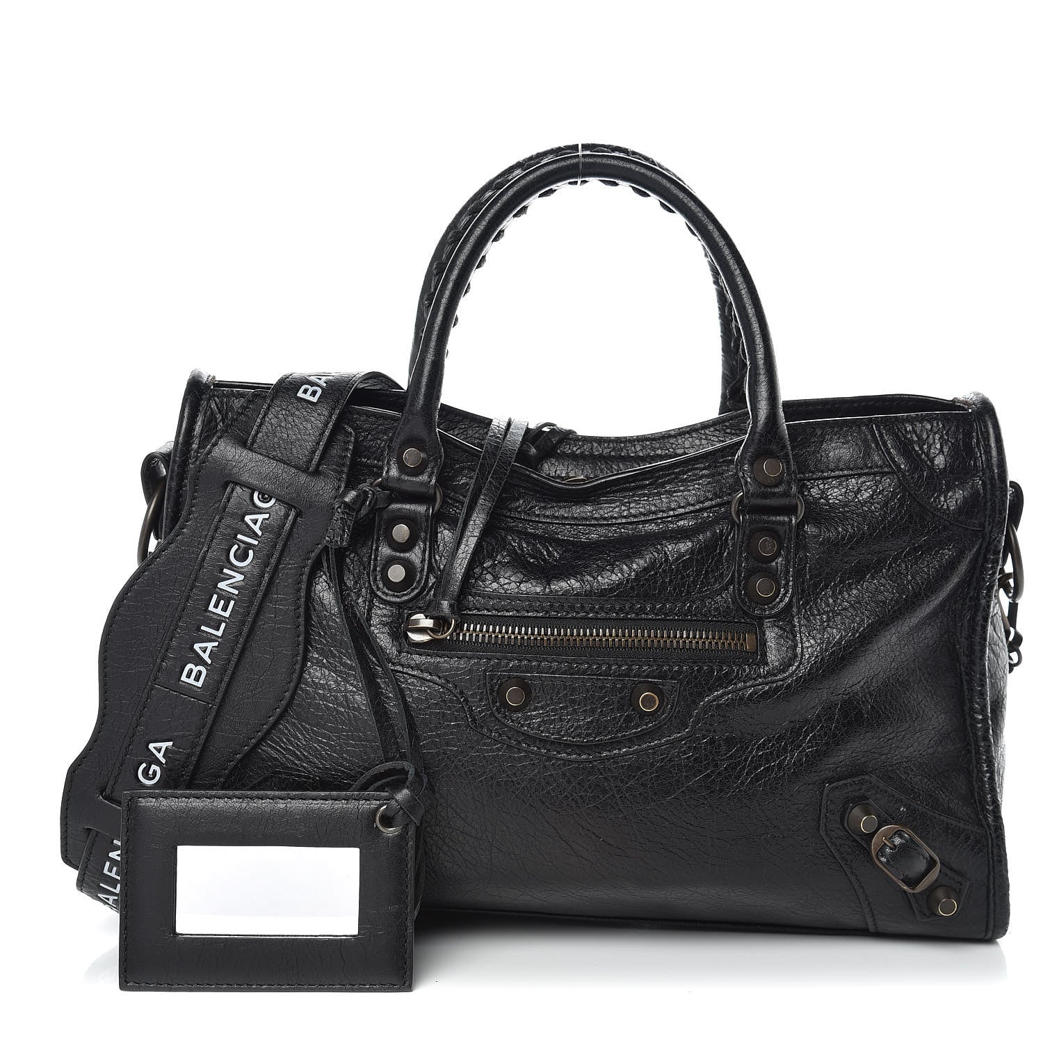 Balenciaga Agneau Classic Hardware S City Logo Strap Black White 1 of 15