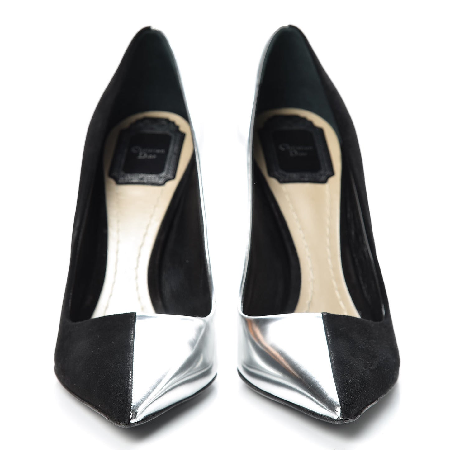 Mirror Finish Calfskin Suede Pumps 38 Black Silver